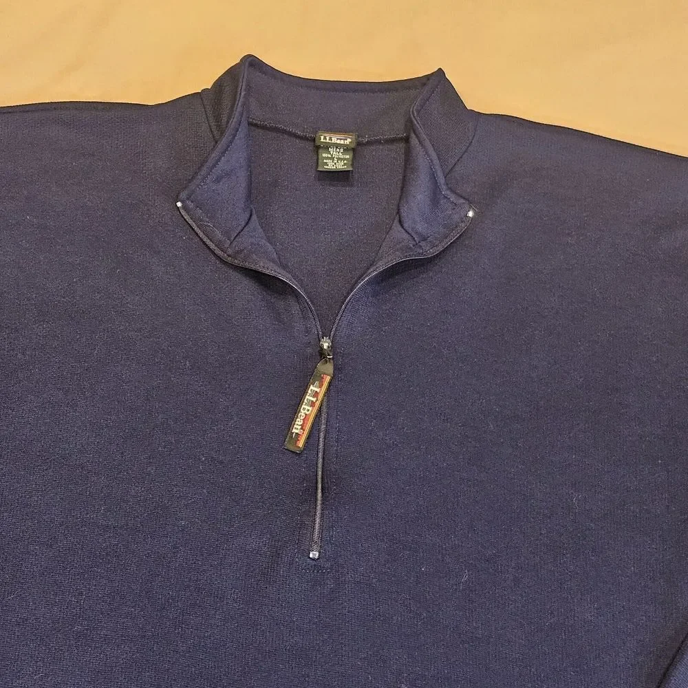 L.L. Bean Mens Sz L Blue 1/4 Zip Midweight Base Layer‎ Pullover Shirt USA Made